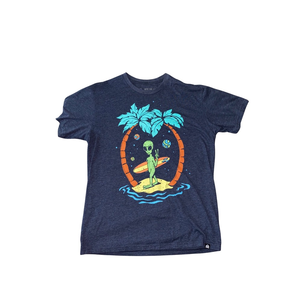 Into the AM Alien Surf Graphic T Shirt Mens Large Blue Short Sleeve